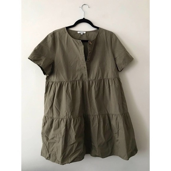 Madewell Button Front Short Sleeve Tiered Mini Dress - Picture 2 of 6